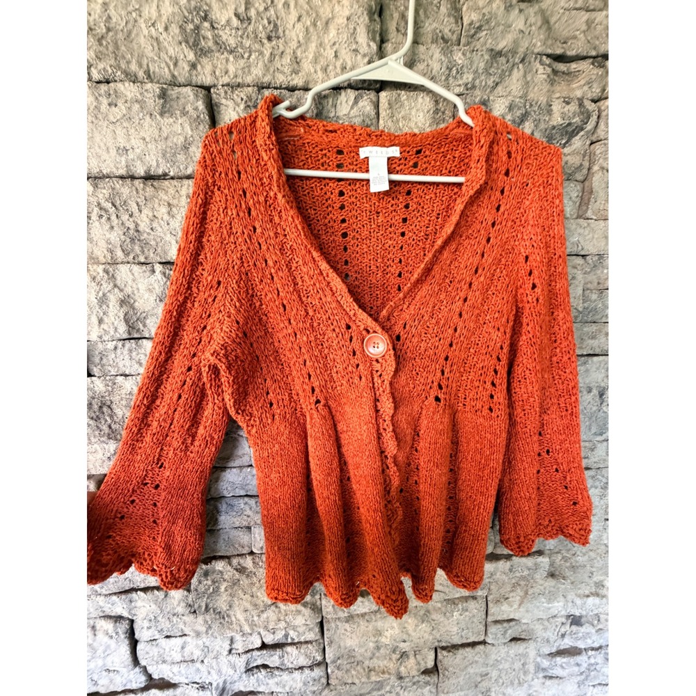 VTG Tweeds Cardigan Sweater Women Large Orange Knit Wool Blend Whimsigoth Indie